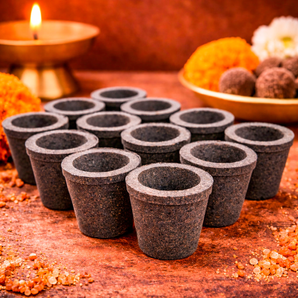 Naturecure Sukh Samridhi Mustard Khal Havan Cups (Pack of 12) – 2-in-1 Pooja Deepak & Organic Plant Fertilizer