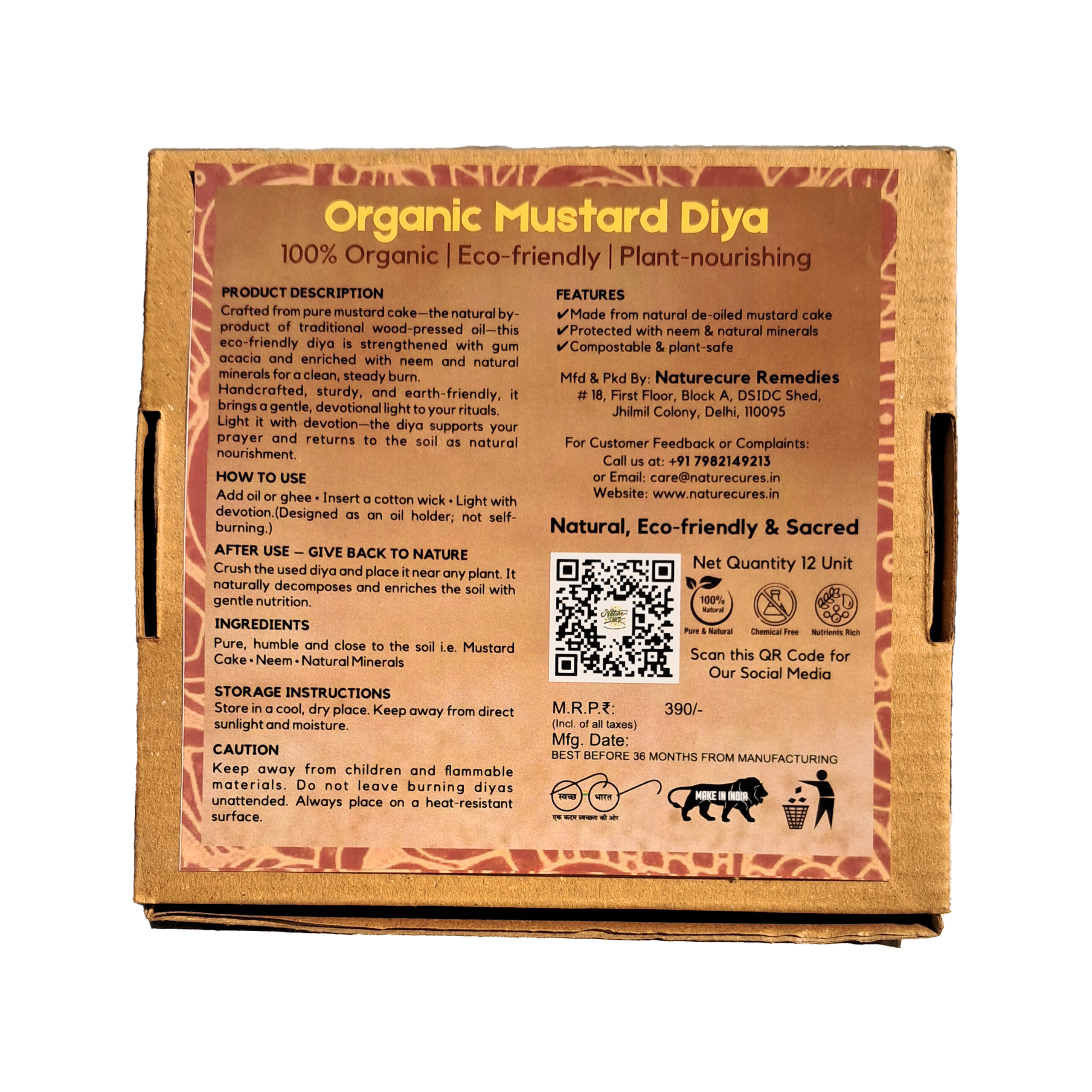 Organic Mustard Khal Diya (Pack of 12) – Natural Sarson Khal Pooja Deepak, Use with Oil or Ghee, Eco-Friendly for Daily Pooja & Festivals