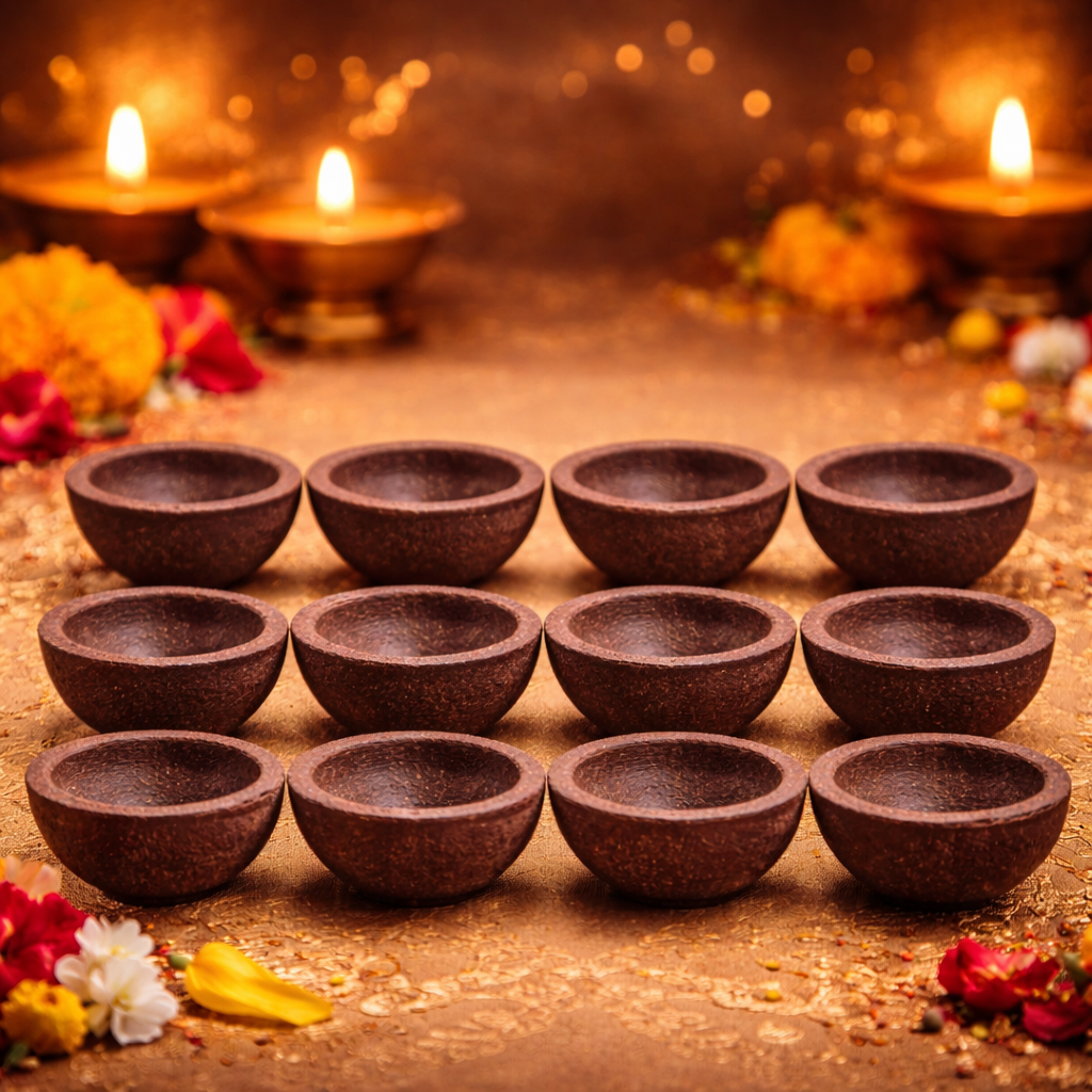 Organic Mustard Khal Diya (Pack of 12) – Natural Sarson Khal Pooja Deepak, Use with Oil or Ghee, Eco-Friendly for Daily Pooja & Festivals