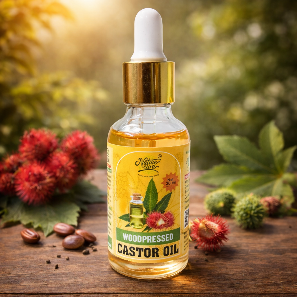 Naturecure Wood Pressed Castor Oil 30ml Glass Bottle with Dropper (100% Pure, Cold Extracted) – For Hair Growth, Eyelashes & Skin
