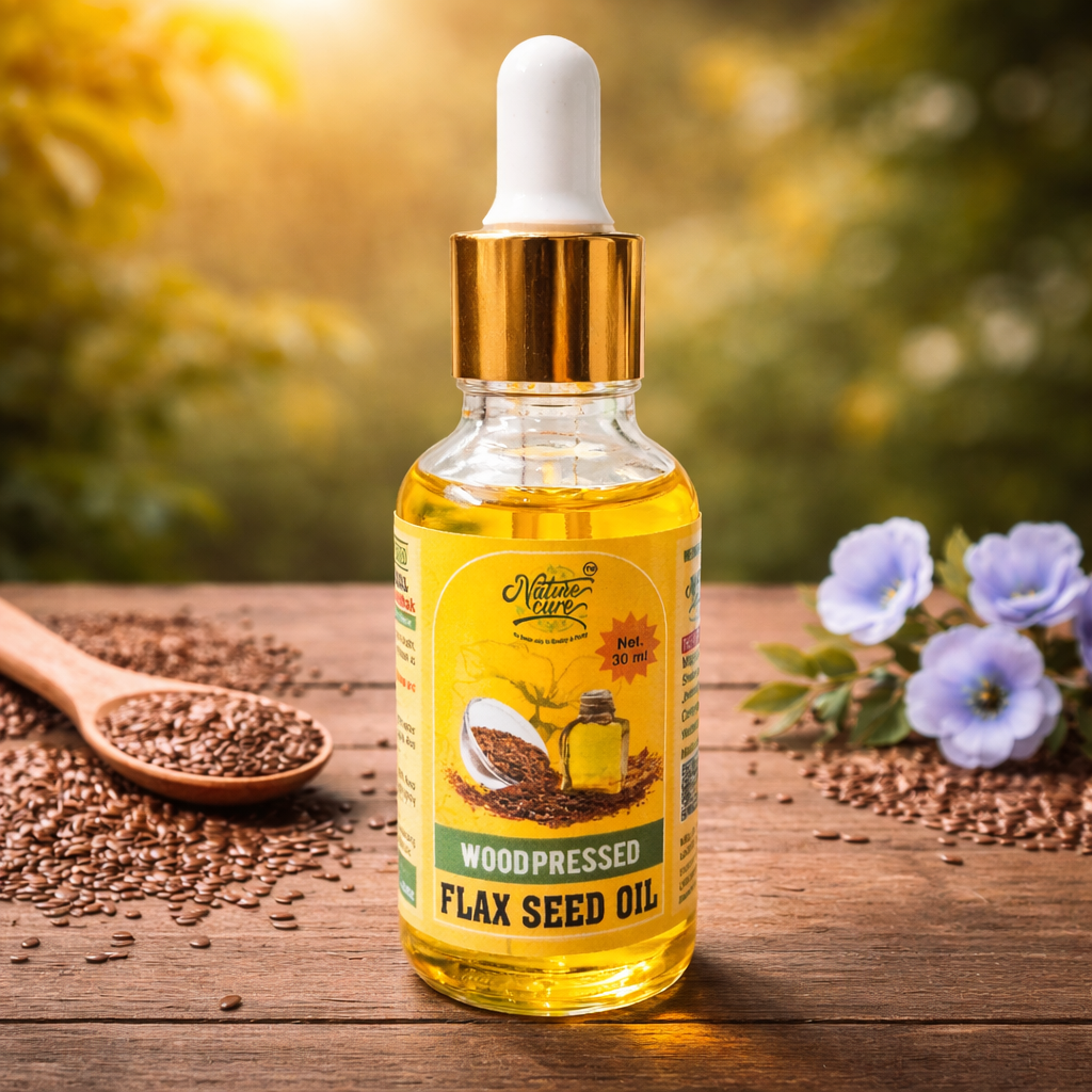 Naturecure Wood Pressed Flaxseed Oil 30ml Glass Bottle with Dropper (100% Pure, Cold Extracted) – For Skin, Hair & Wellness