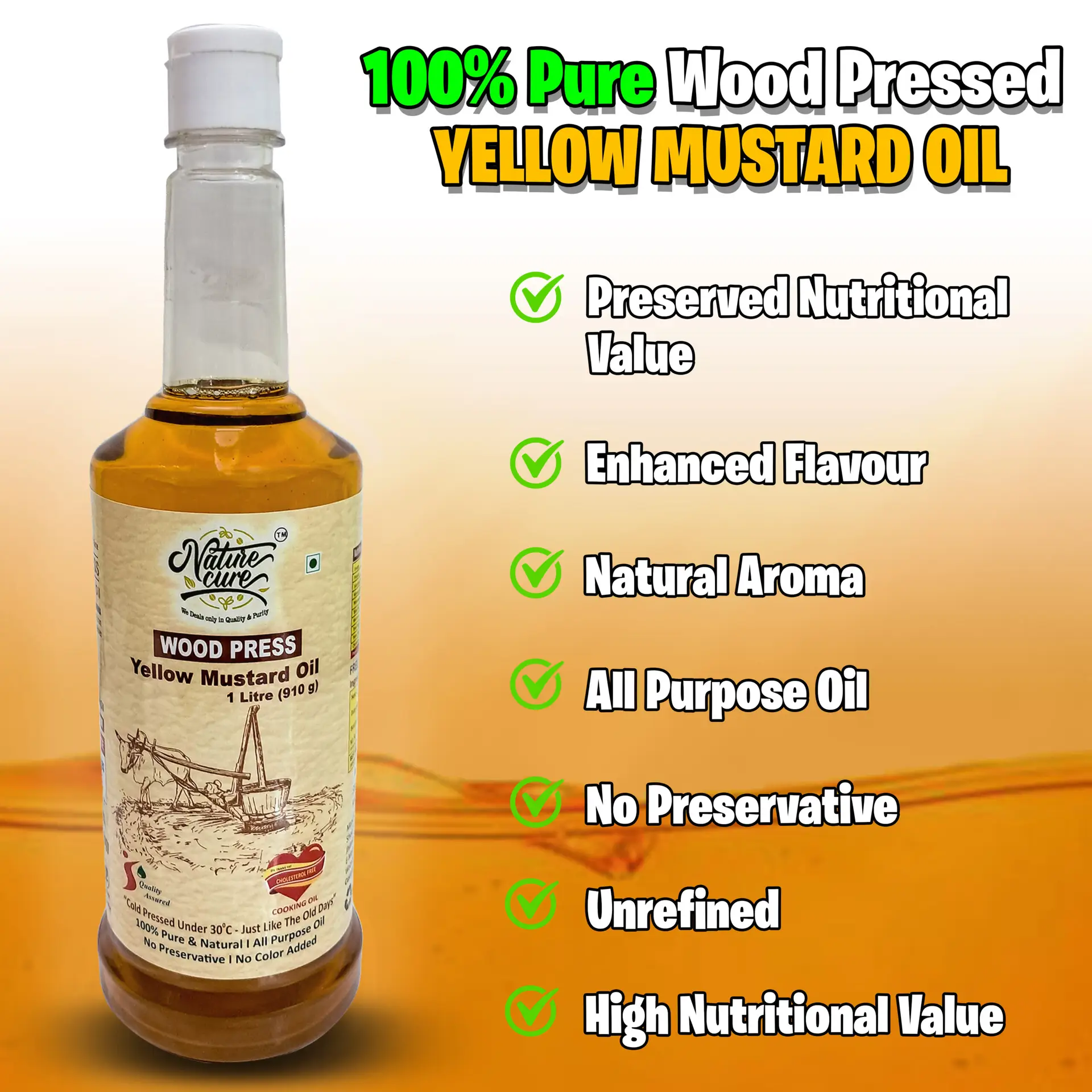 Naturecure Wood Pressed Yellow Mustard Oil 1L | Pure & Natural - Image 3