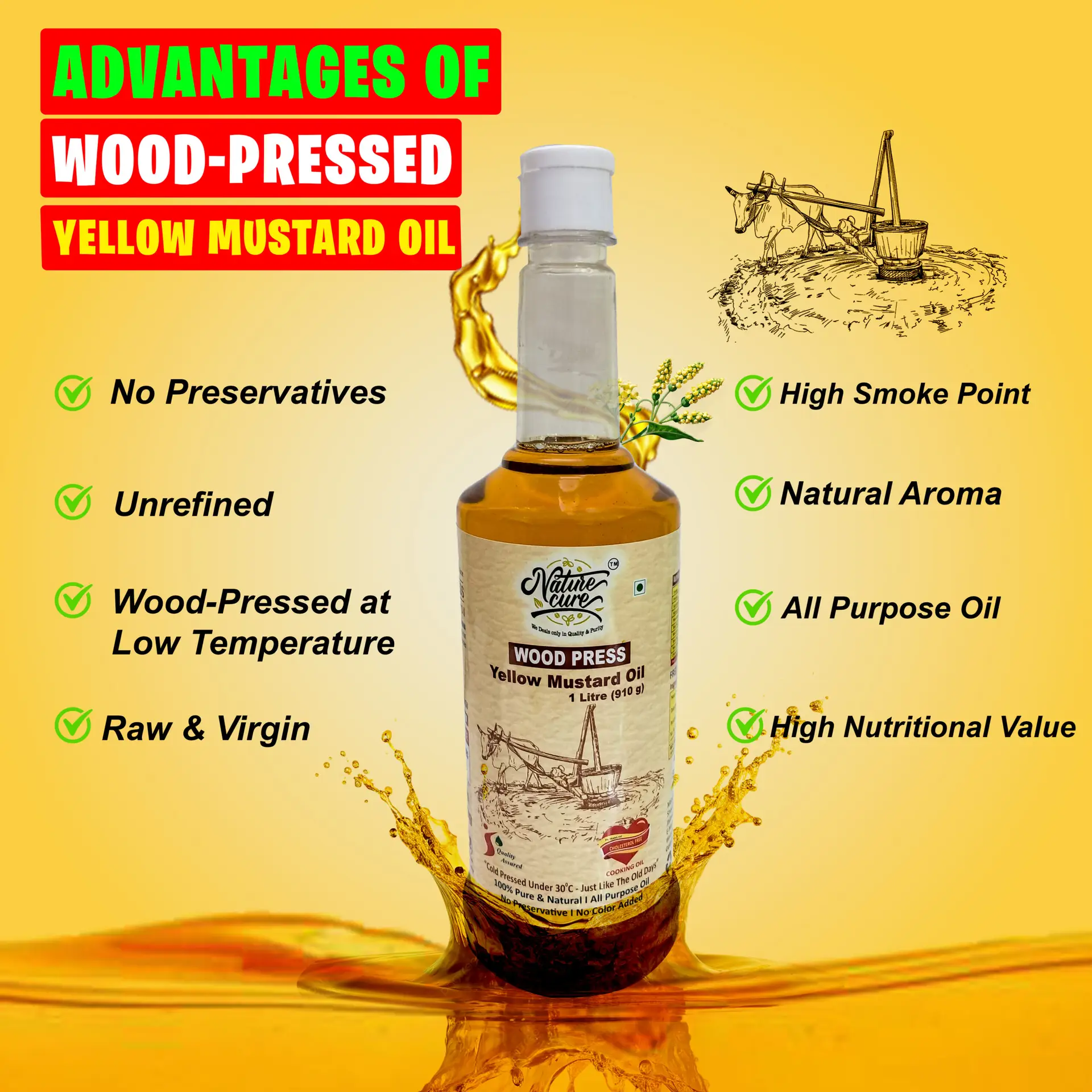 Naturecure Wood Pressed Yellow Mustard Oil 1L | Pure & Natural - Image 6
