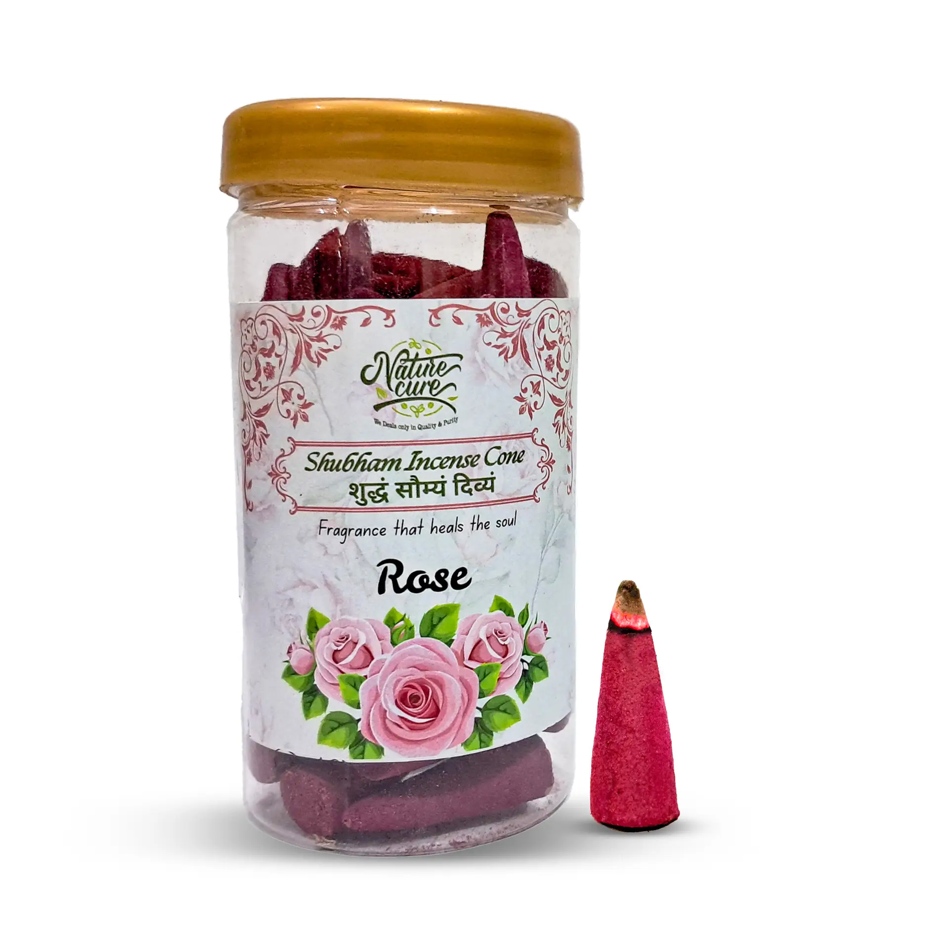 Naturecure Shubham Rose Dhoop Cones 100g natural incense for pooja, meditation, yoga, relaxation and home fragrance