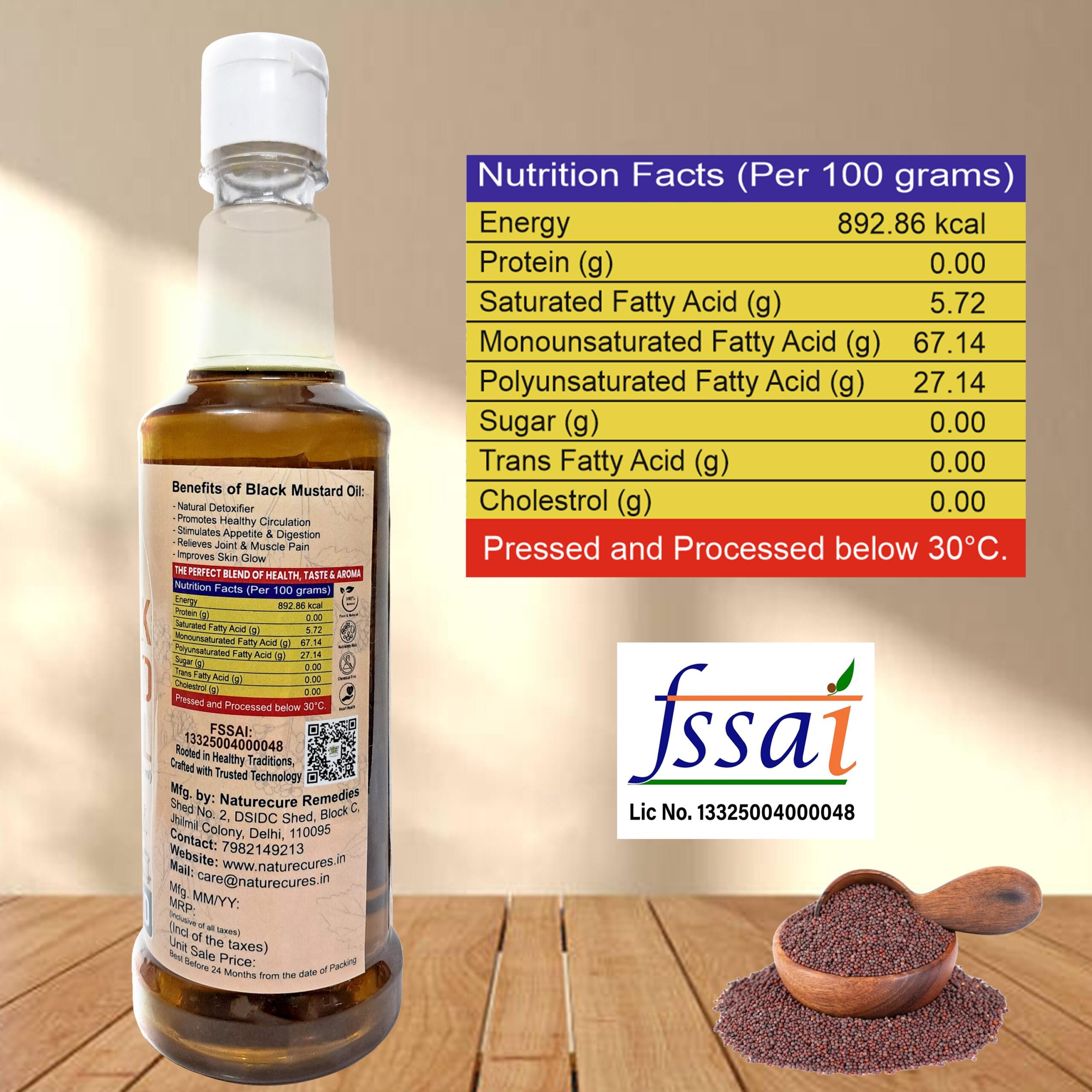 Naturecure Wood Pressed Black Mustard Oil 500ml – 100% Pure, Natural & Traditional Kacchi Ghani Oil - Image 2