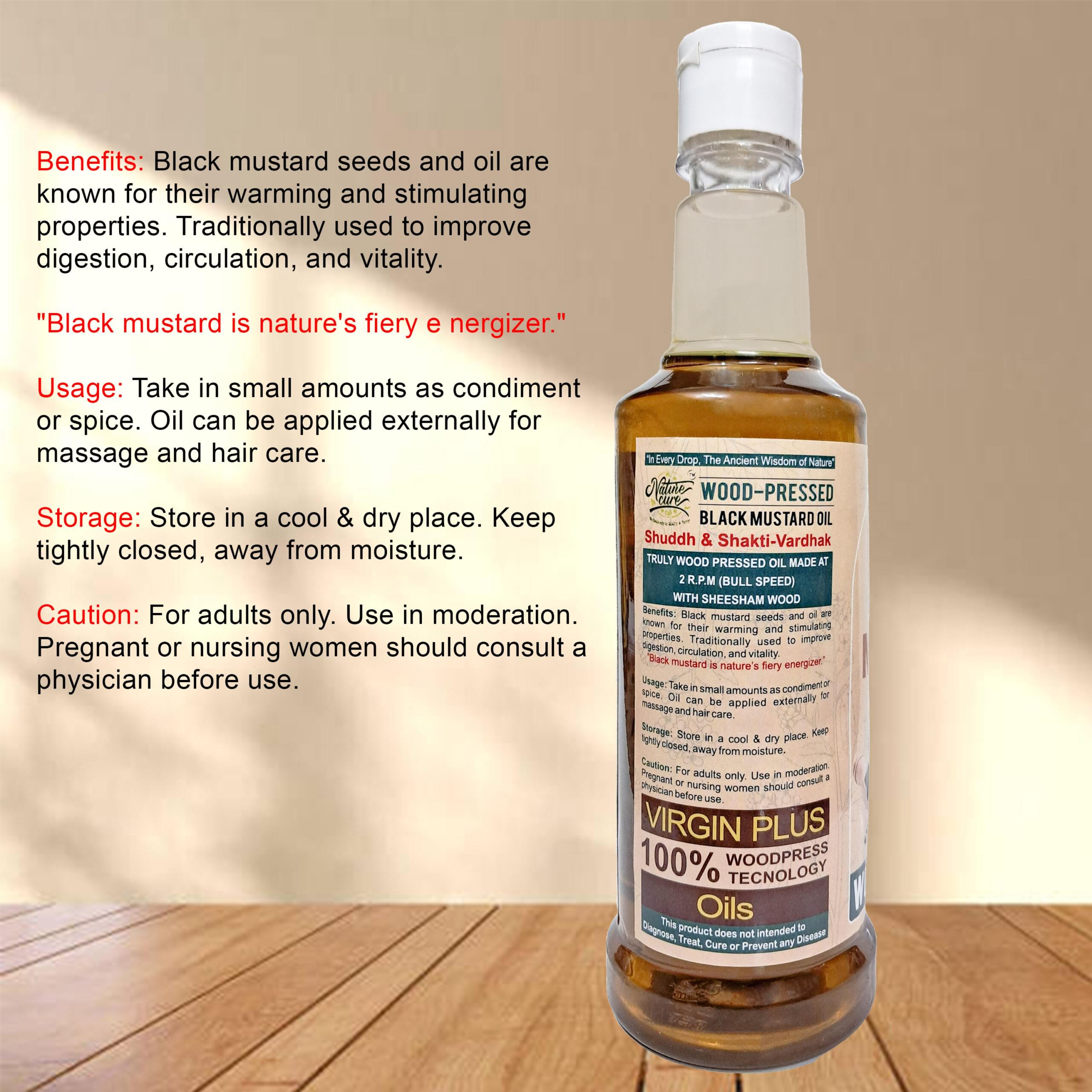 Naturecure Wood Pressed Black Mustard Oil 500ml – 100% Pure, Natural & Traditional Kacchi Ghani Oil - Image 3