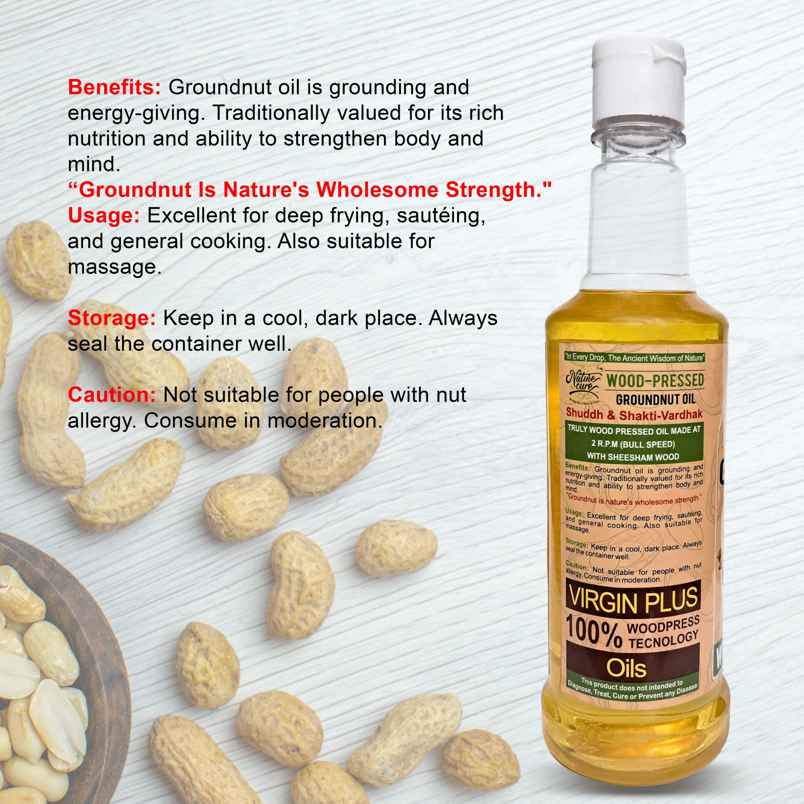 Naturecure Wood Pressed Groundnut Oil 500ml – 100% Pure, Natural & Cold Pressed Peanut Oil - Image 4