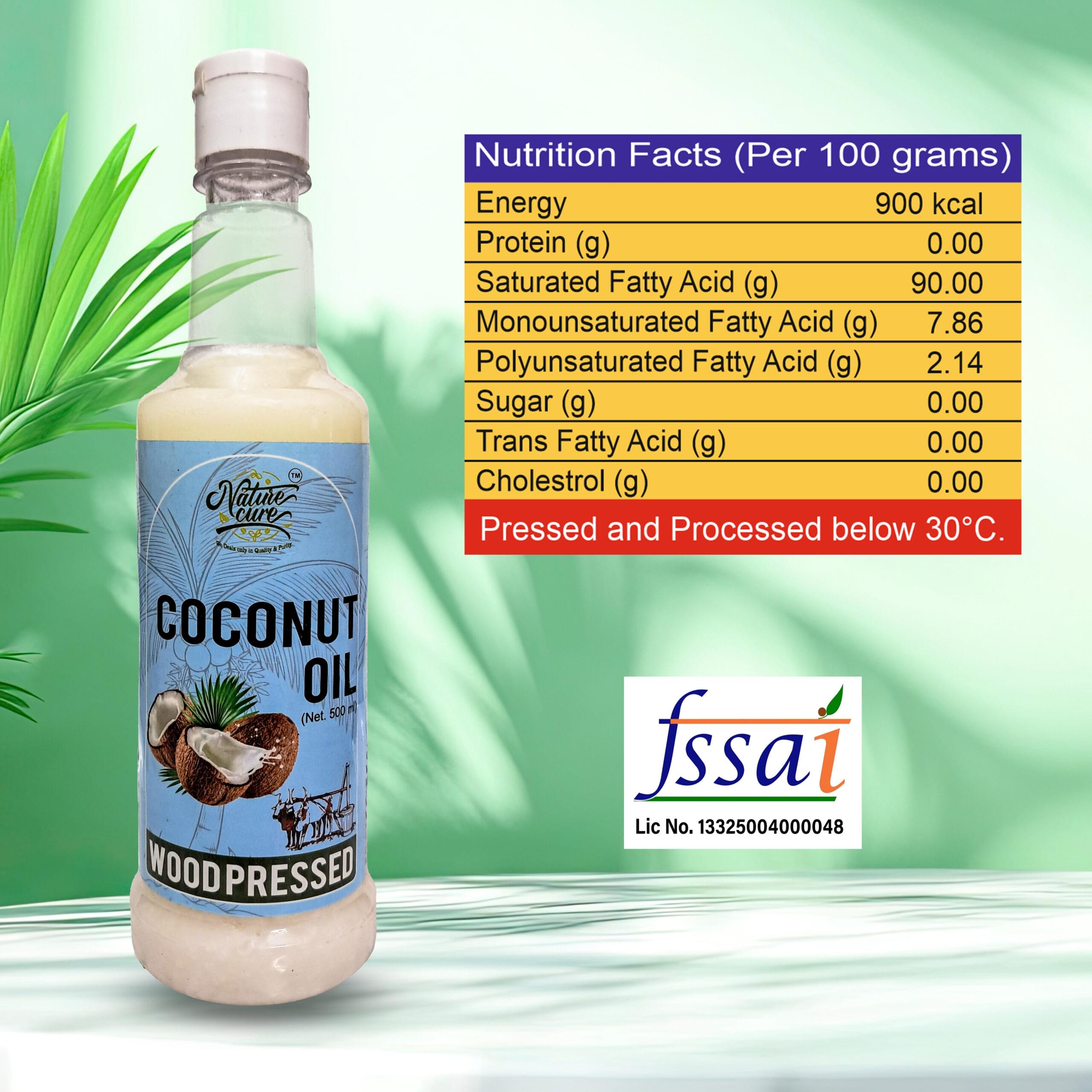 Chemical-free Naturecure wood pressed coconut oil 500ml for cooking and skincare