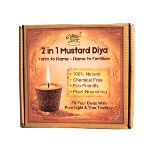 2-in-1 Organic Mustard Khal Diya (Pack of 12) with Free Cotton Batti – Pooja Deepak & Plant Fertilizer, Use with Oil or Ghee, Eco-Friendly