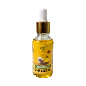 Naturecure wood pressed flax seed oil 30ml glass dropper bottle isolated on white background